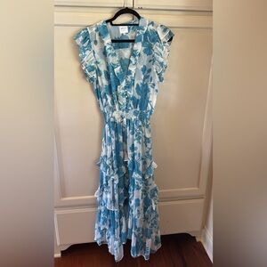 Misa Los Angeles Blue Floral Ruffle Dress